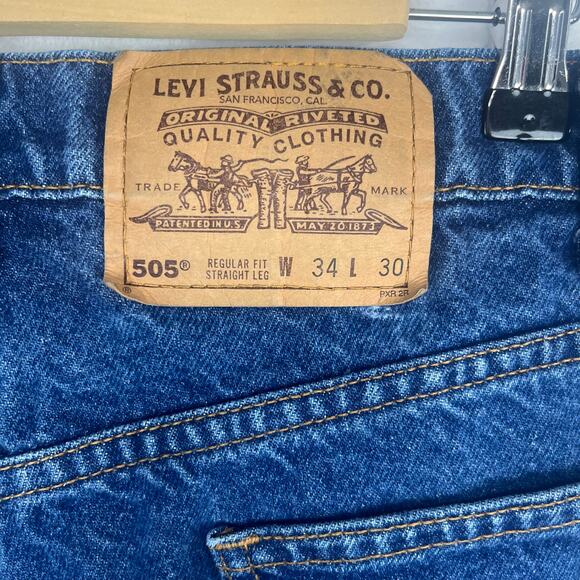 Levi’s Vintage Jeans 505 Mens 34x30 “33x29.5” Straight Leg Orange Tab 90s Blue - Picture 3 of 14